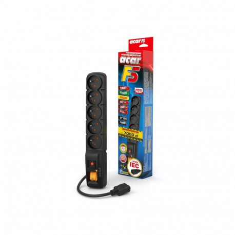 Acar F5 IEC 3m cable, 5 outlets, surge protection, C14, black color