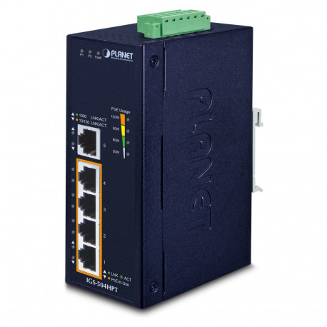 "PLANET 5-Port Industrial Gigabit Switch w/ 4-Port 802.3at"