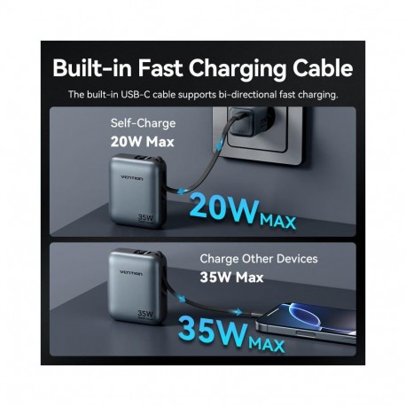 POWER BANK USB 10000MAH 35W/MINI GRAY FHEH0 VENTION