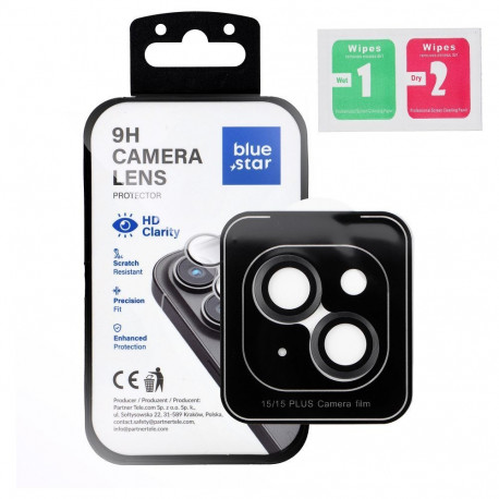 Camera Lens Protector BLUE STAR Easy Install for IPHONE 15 / 15 PLUS black