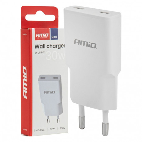 Amio võrgulaadija 04839 230V 30W GaN 2x USB-C
