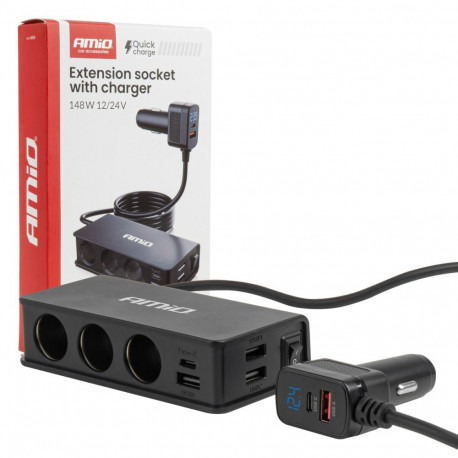 Amio sigaretisüütaja jagaja laadijaga 04836 3xUSB-A USB-C QC 3.0 PD 3.0 148W