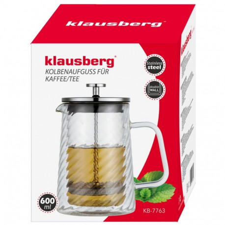 Zaparzacz tłokowy do kawy/herbaty, szkło, 0,60l, klausberg, kb-7763
