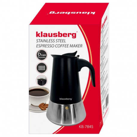 Klausberg espressokann KB-7845 roostevaba teras 6 tassi, must/hõbedane