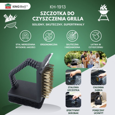 Szczotka do czyszczenia grilla, 3w1: skrobak + gąbka + szczotka, kinghoff, kh-1913