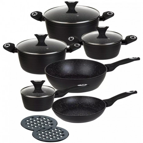 Zestaw garnków 12 elementów, aluminium, czarny klausberg