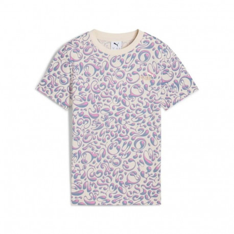 Child's Short Sleeve T-Shirt Puma Tweenerverse Aop Beige - 7-8 Years