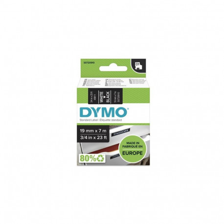 DYMO Authentic D1 Labels | White Print on Black Tape | 19 mm x 7 m | Self-Adhesive Labels for LabelM