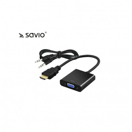Savio HDMI adapter - D-Sub (VGA) + Jack 3,5 mm VGA | HDMI, 3,5 mm stereo male x2, 0,2 m, must