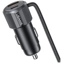 USAMS YT Series CC287 car charger | 66W | USB-A, USB-C | with USB-C/Lightning cable included | gray