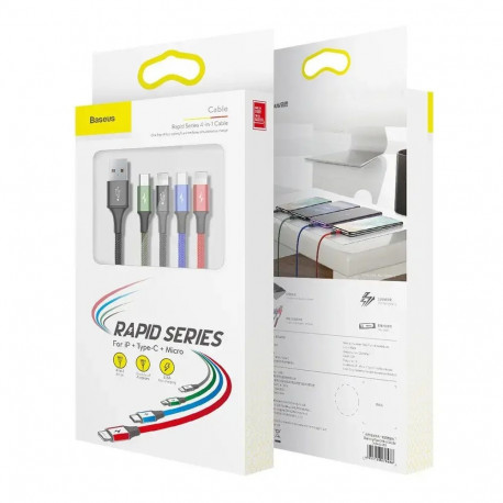 Baseus CA1T4-A01 4-in-1 data transfer and charging cable | USB-C to Lightning, Micro USB | 15W | 1.2