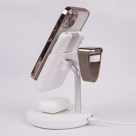 Forever MACS-100 magnetic wireless charging station with power bank white 5in1