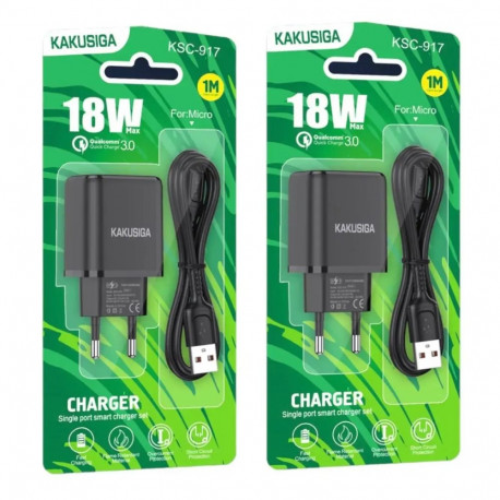 KAKUSIGA KSC-917 travel charger | 18W | USB-A | with USB-C to USB-C cable included | black