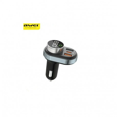 AWEI C-843 käed-vabad komplekt FM-saatjaga, Bluetooth 5.0, MP3, 1xUSB+1xUSB-C must|must