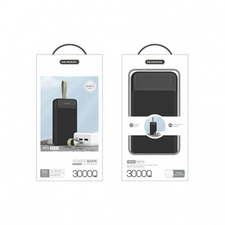 SENDEM PK93 external battery (powerbank) | 30000 mAh | 10.5W | Micro USB, USB-C, USB-A | black
