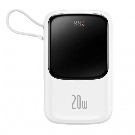 Baseus Qpow PRO väline aku (powerbank) | 10000 mAh | 20W | USB-C, USB-A, Lightning | valge