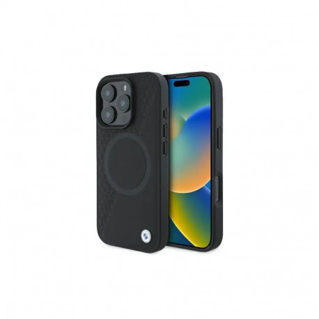 BMW BMHMP16L23RTPK iPhone 16 Pro 6.3" czarny|black hardcase Sign Leather Half Textured And Circle Ma