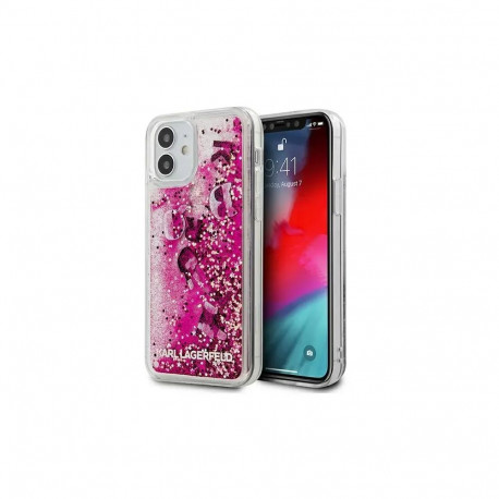Karl Lagerfeld KLHCP12SROPI Liquid Glitter Charms Silicone Cover For Apple iPhone 12 Mini Pink