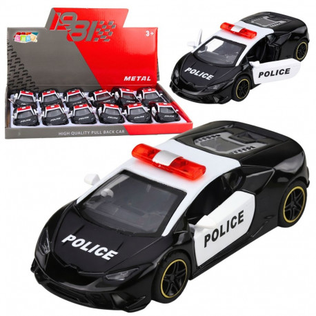 Politsei sportauto 1:43 metallist pull-back ajamiga, must