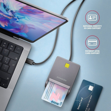ID-kaardi lugeja Axagon USB-C CRE-SM3TC, must