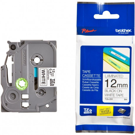 Tint Brother P-touch must kiri valgel taustal 8mm x 12mm