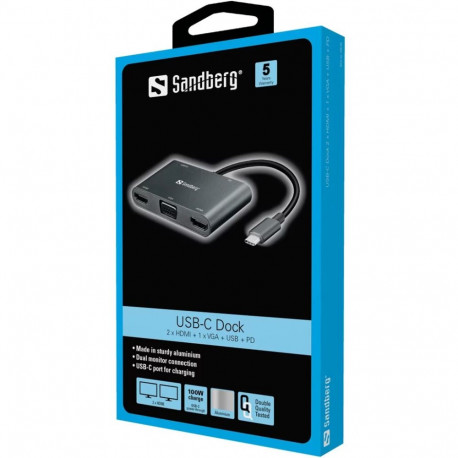 Dokkimisjaam Sandberg USB-C - 2xHDMI 4K@30Hz / USB-A / USB-C / VGA