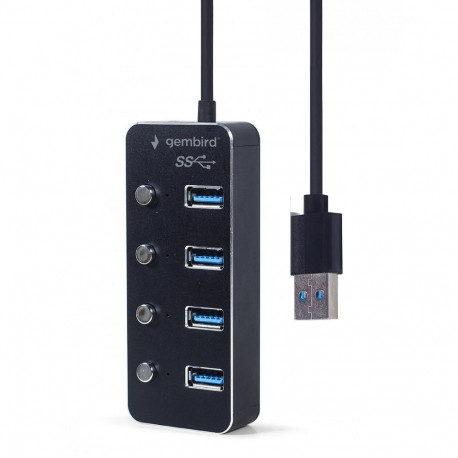 HUB USB black 4xUSB3.1 switches on/off