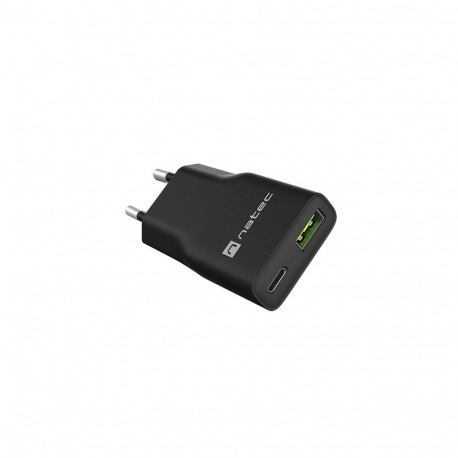 Charger - NATEC RIBERA GAN SLIM 20W USB-A + USB-C Mains Charger Black
