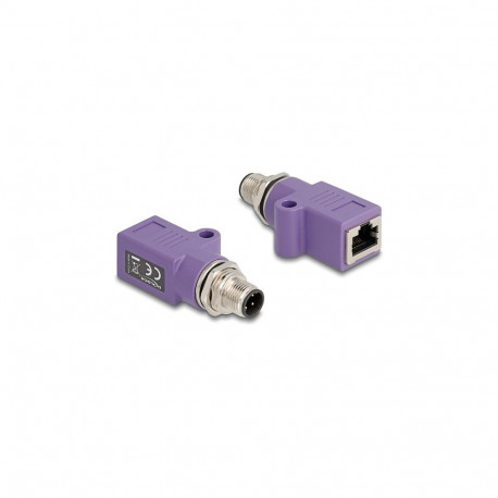 "Delock M12 Adapter D-kodiert 4 Pin Stecker zu RJ45 Buchse Cat.5e mit Befestigungsloch gerade violet