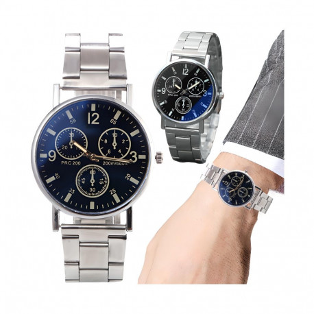 Meeste kvartskäekell -e549 klassikaline sportlik, hõbedane