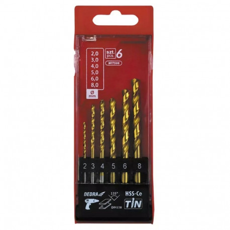 Zestaw 6szt wierteł do metalu hss+kobalt+tin, 135°