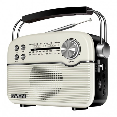 Speaker SVEN SRP-500, white (3W, Bluetooth, FM/AM/SW, USB, microSD, AUX, battery)