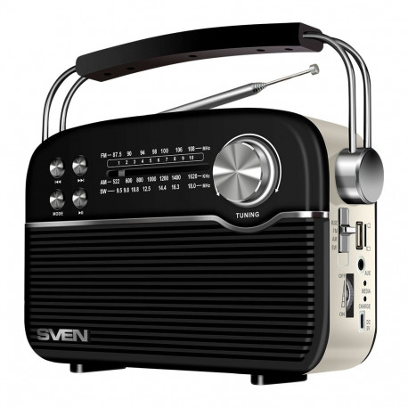 Speaker SVEN SRP-500, black (3W, Bluetooth,FM/AM/SW, USB, microSD, AUXt, battery)