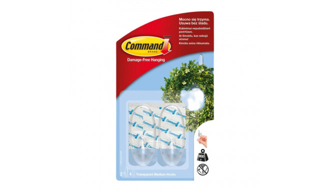 Command™ Medium Hook 17091CLR-2-SPIG, Clear, 2 Hook+4 Strip/Pack