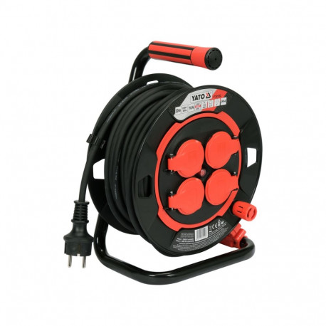 Yato YT-81052 cable reel, 20m, 3Gx1.5mm2, 4 sockets, IP44, 230V, 16A, 50Hz, PVC, black