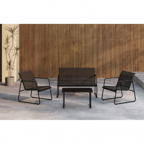 Aiamööbli komplekt SCOPELLO diivan, laud ja 2 tooli, must