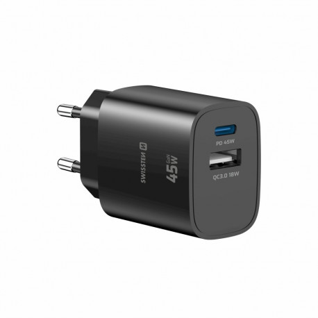 Swissten Edge GaN Travel Charger GaN USB-C PD 45W + USB-A 18W QC