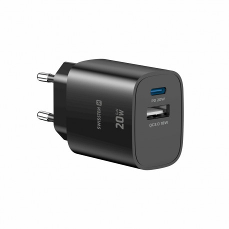 Swissten Edge GaN Travel Charger GaN USB-C PD 20W + USB-A 18W QC