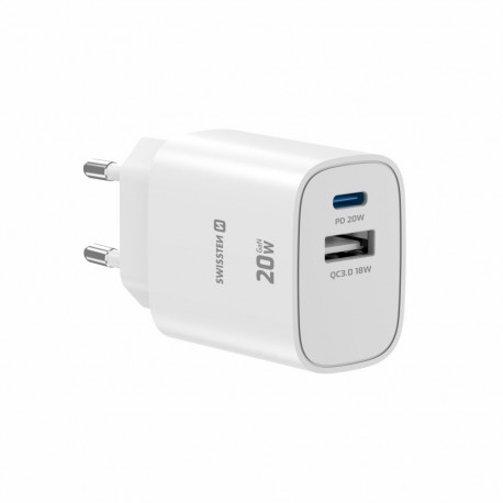 Swissten Edge GaN Travel Charger GaN USB-C PD 20W + USB-A 18W QC