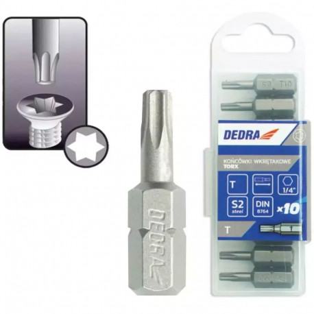 Końcówki wkrętakowe torx t30x25mm,10szt pudełko plast