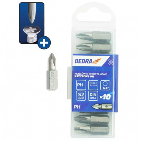 Końcówki wkrętakowe phillips ph2x25mm, 10szt pudełko plast