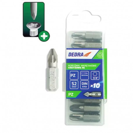 Końcówki wkrętakowe pozidriv pz1x25mm, 10szt pudełko plast