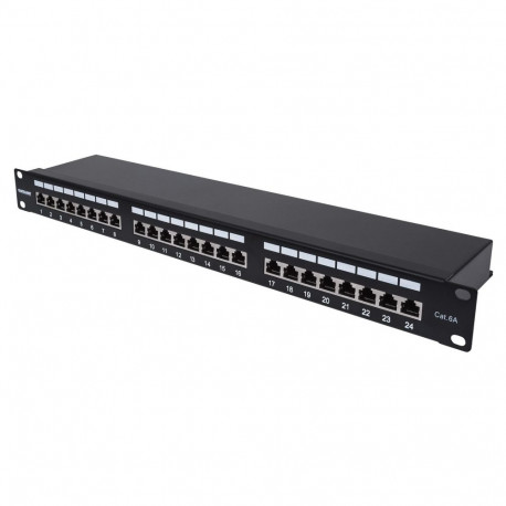 "24-Port Cat6a Patchpanel FTP 1HE schwarz"