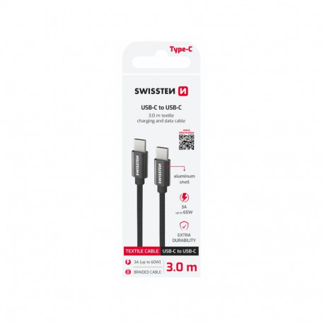 Swissten Textile Universal Quick Charge 3.1 USB-C / USB-C Data and Charging Cable 3m black
