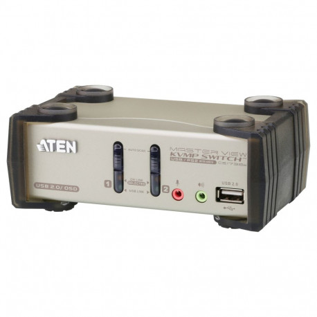 Aten KVM-lüliti 2-pordiline USB PS/2 VGA audio ja USB 2.0 jaoturiga, kaasas KVM-kaablid