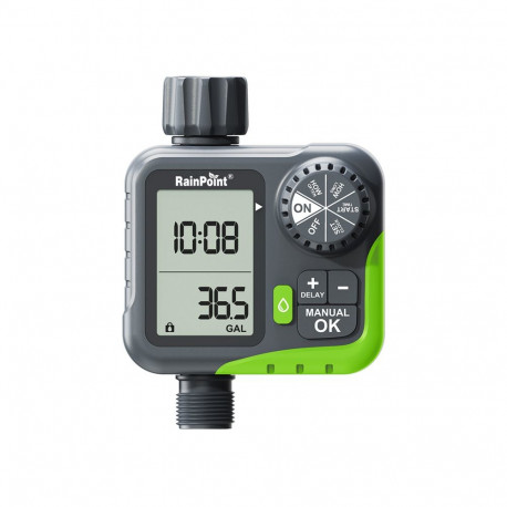 Irrigation Controller - RainPoint ITV117 Automatic Watering System With Flow Meter, LCD Display, Bat