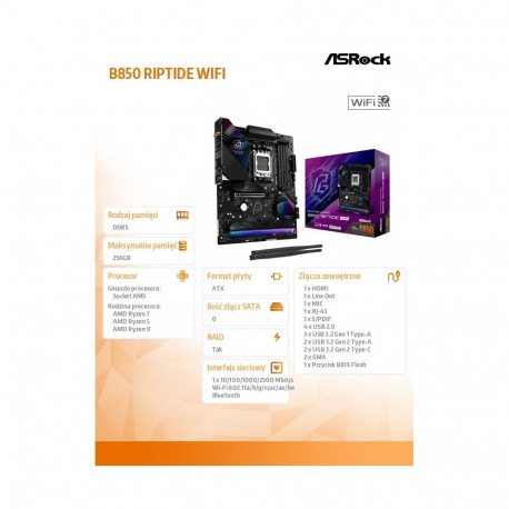 B850 Phantom Gaming Rip tide WiFi AM5 4DDR5 ATX emaplaat