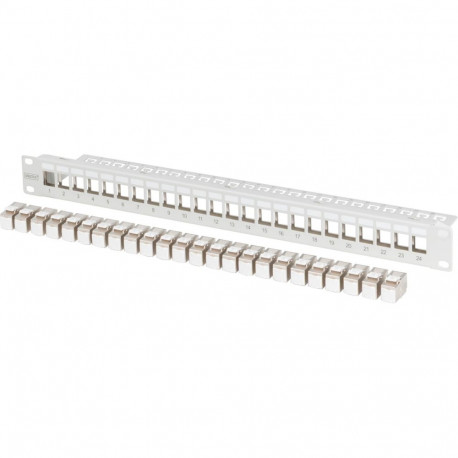 Modulares Patchpanel, 24-Port, bestückt mit 24x DN-93615 (grau, 1 HE, Rack Mount, geschirmt)