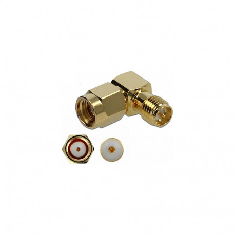 "Adapter RP-SMA Stecker zu RP-SMA Buchse 90° 10 GHz"