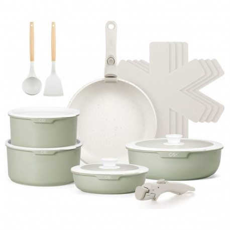 CS Kochsysteme 17-piece Space-Saving Cookware Set, Forged Aluminum, Mint